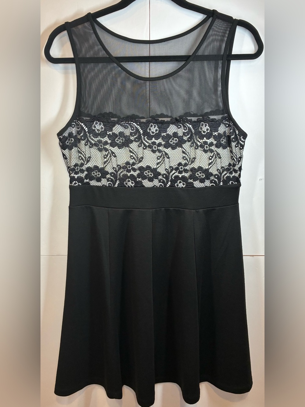 Enfocus Petite 12P Black Lace Sheer Mesh Fit & Flare Dress Sleeveless